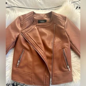 Cognac Brown Vegan Leather Jacket Size XS